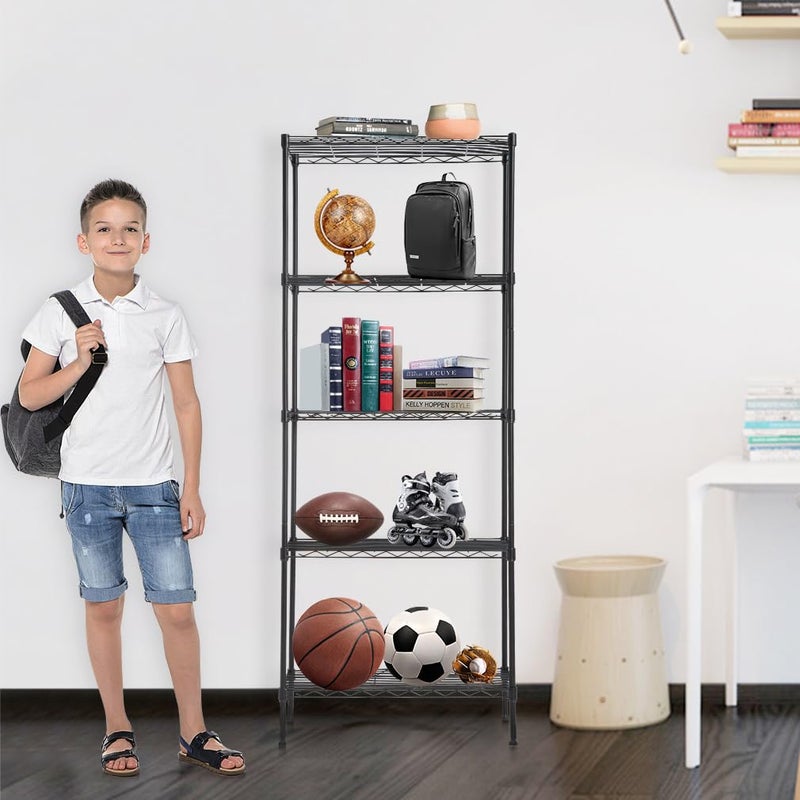BestOffice | 5-Tier Wire Storage Shelves | 14x24x60 | Black | with Adjustable Racks | Heavy-Duty Metal Shelf, Holds Upto 750 lbs | No-Tool Assembly | Ideal for Home & Garage Shelving - Image 5